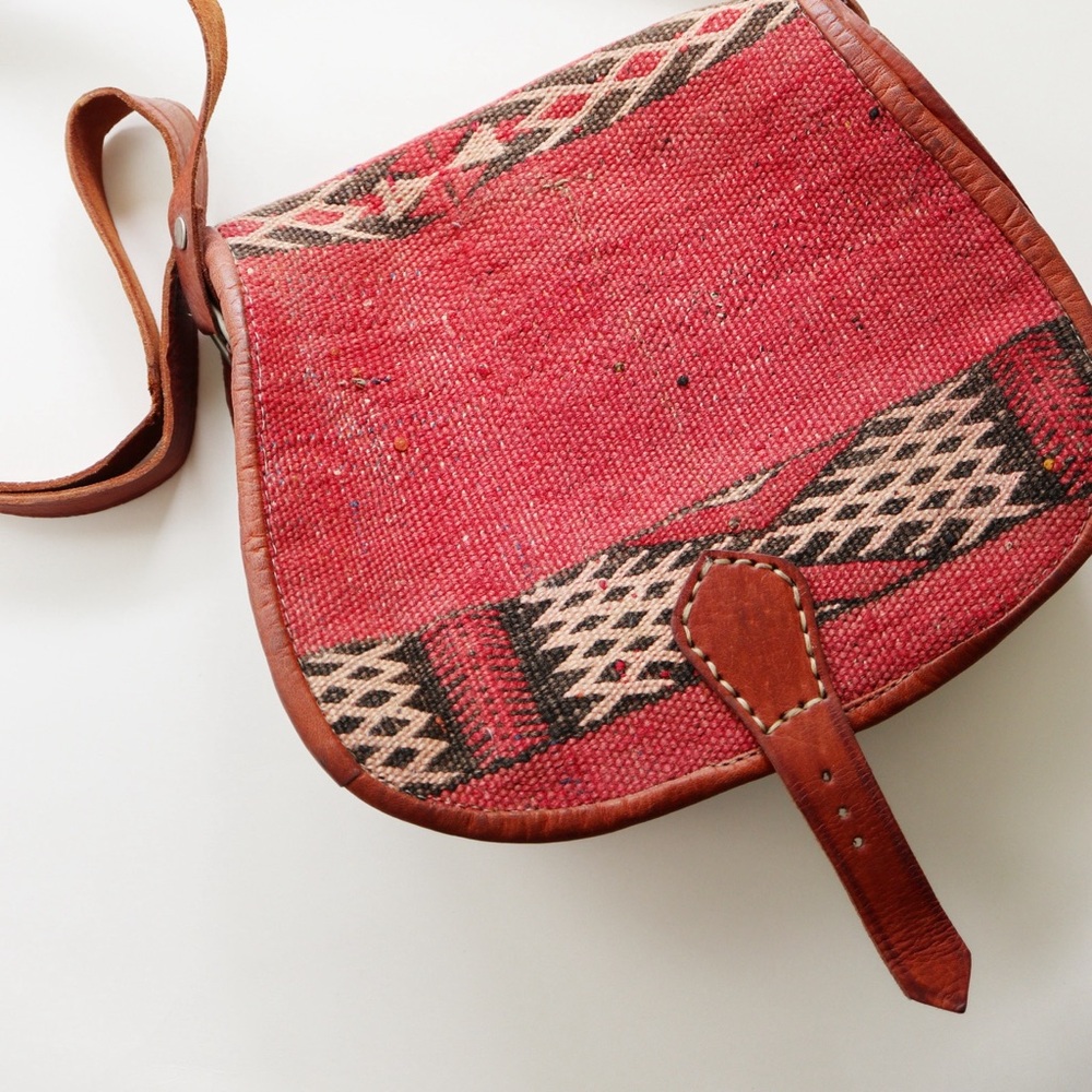 Leather and Vintage Textile Saddle Bag Purse